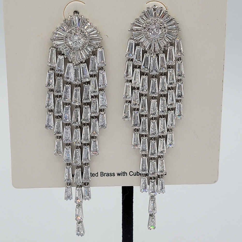 Silver Crystal Waterfall Earrings NWT #2383-4